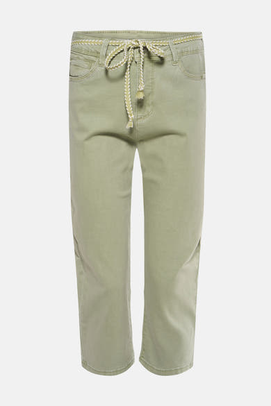 Pantalon vert de ZABAIONE avec une ceinture tressée décorative et une coupe cropped.