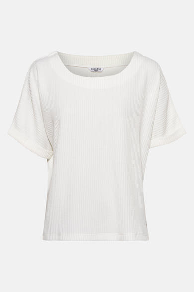 Wit blouse met korte mouwen van ZABAIONE, in getextureerd ribgebreid materiaal, losse pasvorm.