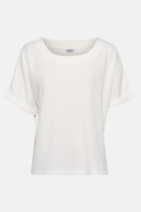 Wit blouse met korte mouwen van ZABAIONE, in getextureerd ribgebreid materiaal, losse pasvorm.
