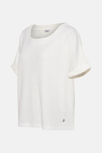 Wit blouse met korte mouwen van ZABAIONE, in geribbelde stof met een klein discreet metalen logo.