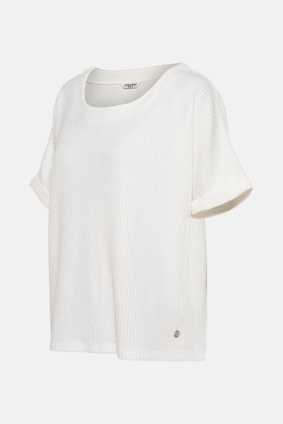Wit blouse met korte mouwen van ZABAIONE, in geribbelde stof met een klein discreet metalen logo.
