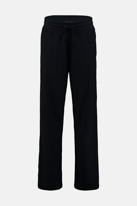 Blauwe broek van Zabaione, met een geribbelde textuur en een verstelbare trekkoord tailleband.