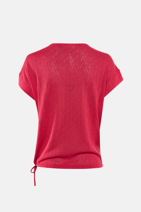 Roze T-shirt met korte mouwen van Zabaione, met ajourpatroon en strik aan de zijkant.