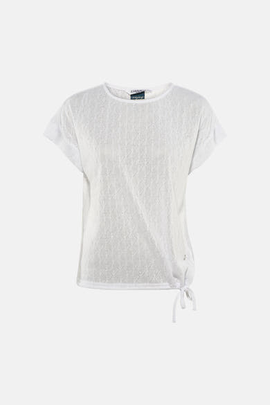 Wit T-shirt met korte mouwen van Zabaione, in open gebreide stof met een strikdetail aan de zijkant.