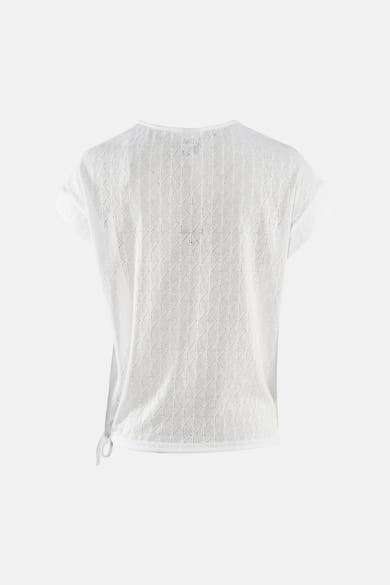 Wit T-shirt met korte mouwen van Zabaione, in opengebreide stof met ruitpatroon, met strikdetail aan de zijkant.