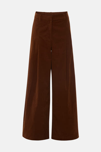 Pantalon large en velours cognac par SENSO, coupe droite, vue de face