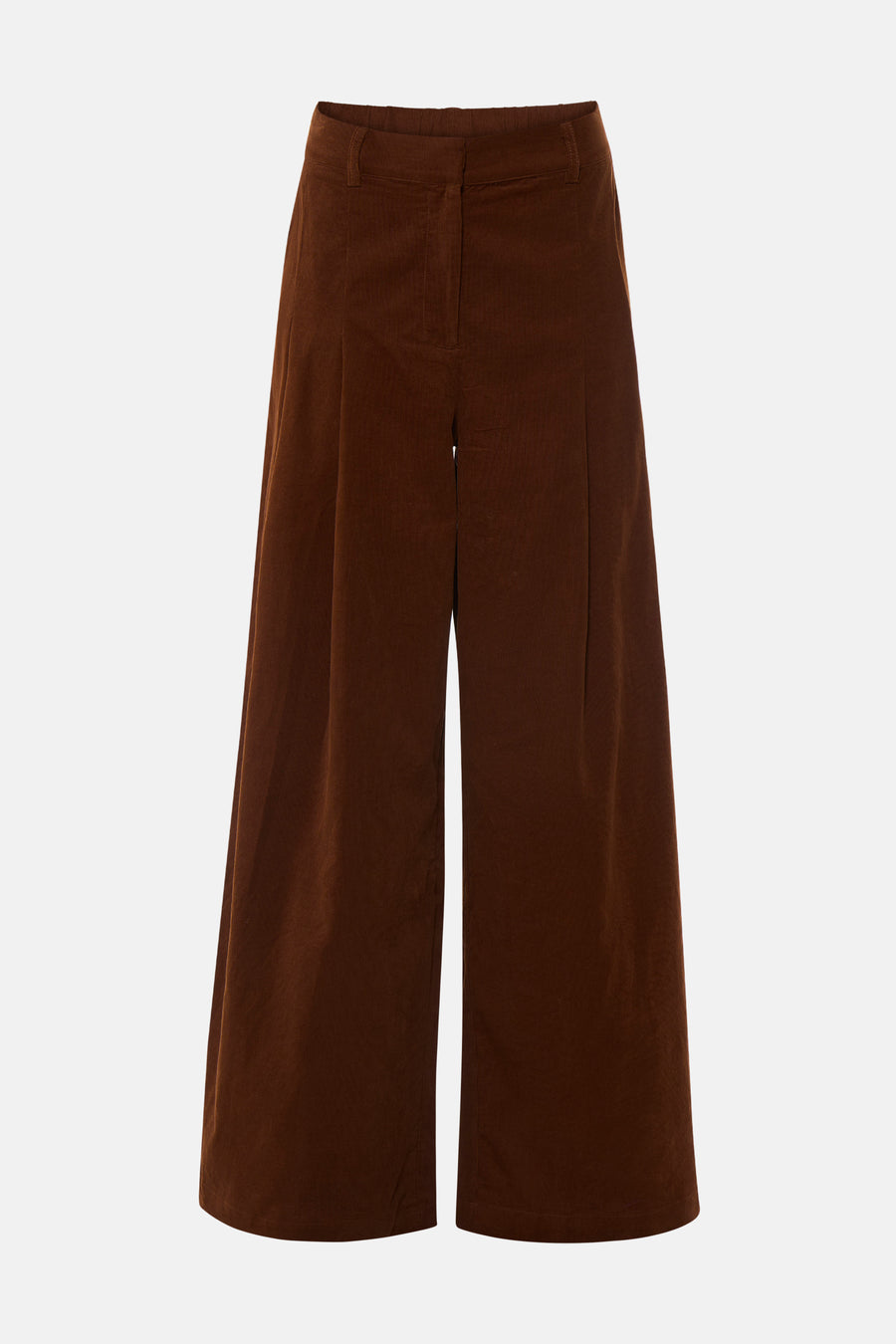 Pantalon large en velours cognac par SENSO, coupe droite, vue de face
