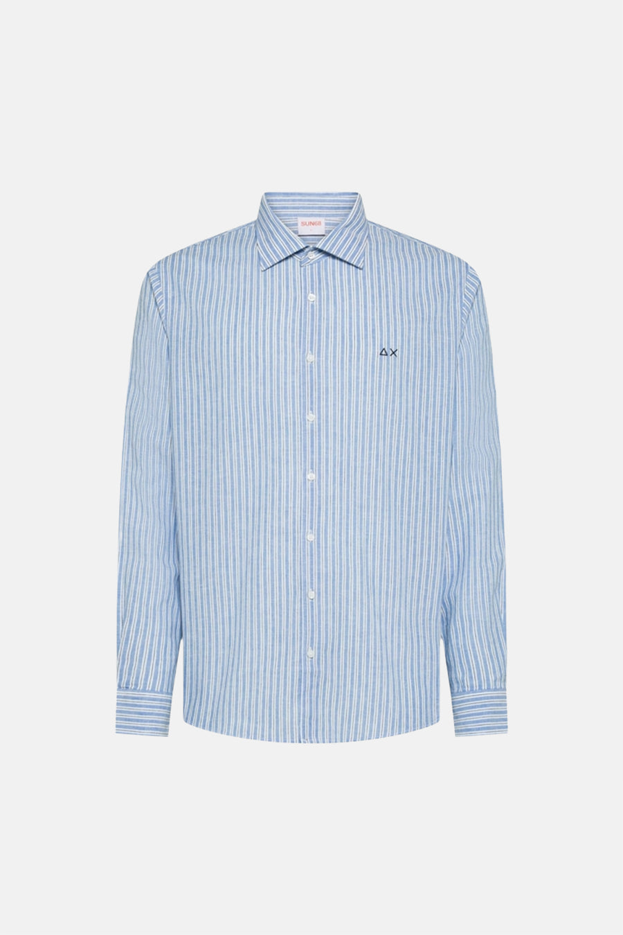 Blauw gestreept overhemd met verticale strepen van SUN 68, met geborduurd logo en klassieke pasvorm.