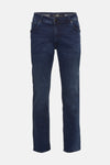 Slim jeans in donkerblauw denim van Petrol Industries, met stikseldetails en zichtbaar leren etiket.