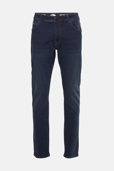 Petrol Industries® donkerblauwe slim fit jeans met contrasterende stiksels en klassieke zakken.