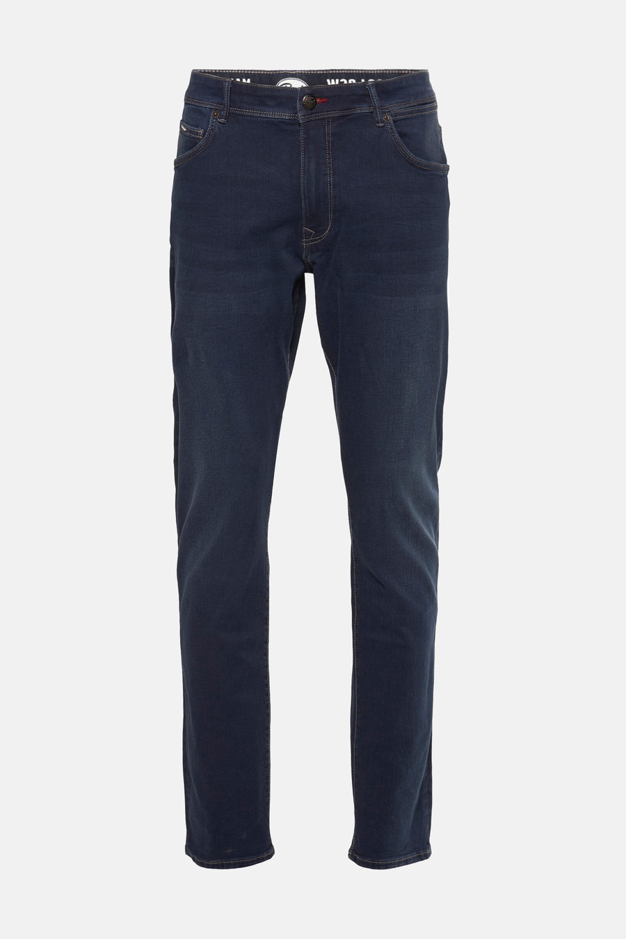 Petrol Industries® donkerblauwe slim fit jeans met contrasterende stiksels en klassieke zakken.
