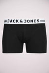 Boxer noir de JACK & JONES, avec une ceinture élastique blanche logotypée.