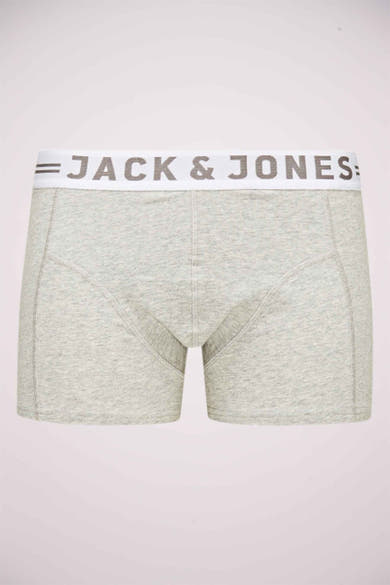 Boxer gris chiné de JACK & JONES, avec ceinture élastique logotypée blanche.