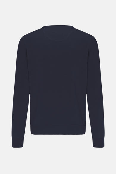 Pull à col rond bleu foncé de FYNCH-HATTON, en maille fine, vue de dos.
