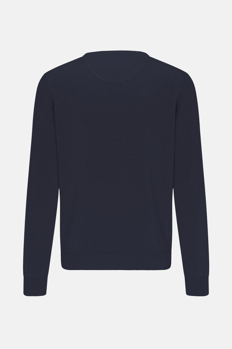 Pull à col rond bleu foncé de FYNCH-HATTON, en maille fine, vue de dos.