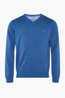 Pull met V-hals - blauw