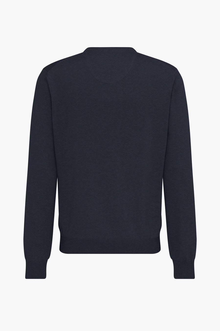 Pull bleu de Fynch-Hatton, en maille fine, avec manches longues et col rond, présenté de dos.