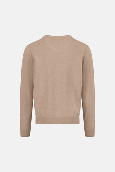 Pull à col en V taupe de FYNCH-HATTON avec une texture fine et une coupe classique.