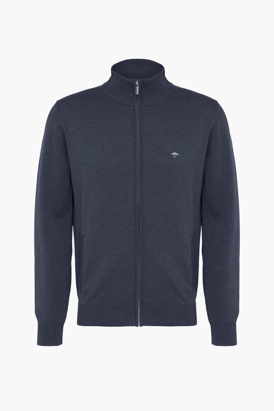 Gilet bleu by Fynch-Hatton, avec fermeture éclair et petit logo sur la poitrine.