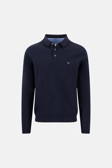 Polo à manches longues bleu de FYNCH-HATTON, avec patte de boutonnage et logo brodé discret.
