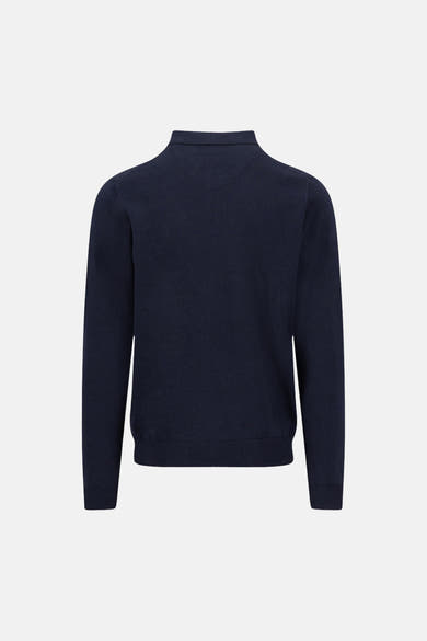 Polo à manches longues bleu de FYNCH-HATTON, vue arrière sur fond blanc.