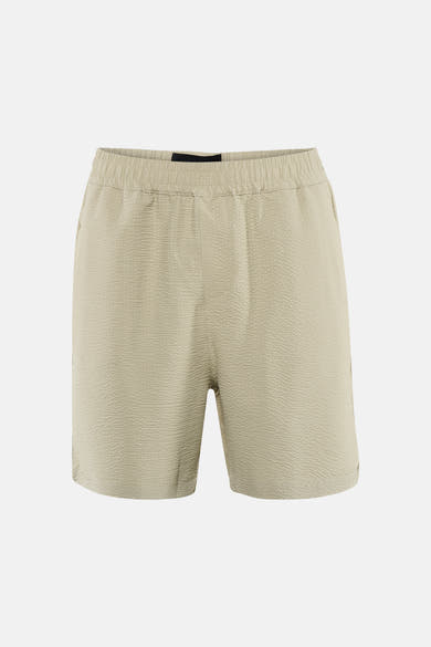 Korte beige short van LYLE & SCOTT, getextureerd, met elastische tailleband en zijzakken.