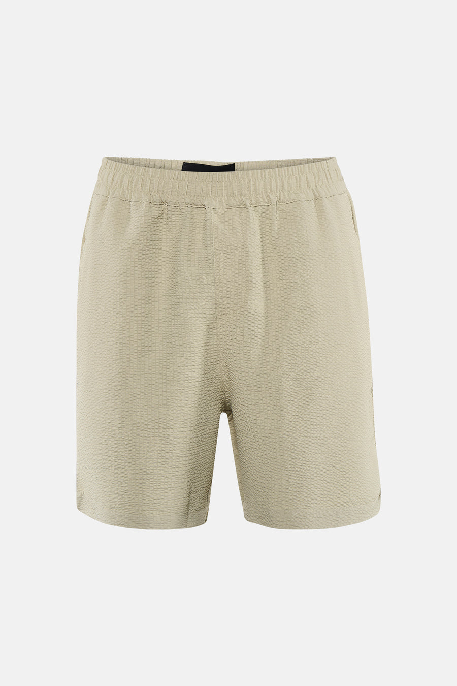 Korte beige short van LYLE & SCOTT, getextureerd, met elastische tailleband en zijzakken.