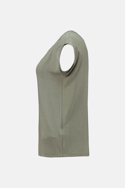 Groen T-shirt met korte mouwen van Zabaione, van effen stof, zijaanzicht.