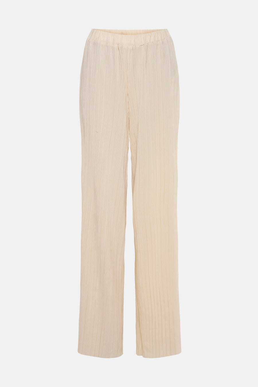 Beige geplooide broek van Zabaione, met een elastische tailleband en een gekreukte textuur.