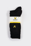 Zwarte sokken van LYLE & SCOTT, met een geborduurd geel vogel-logo aan de zijkant.