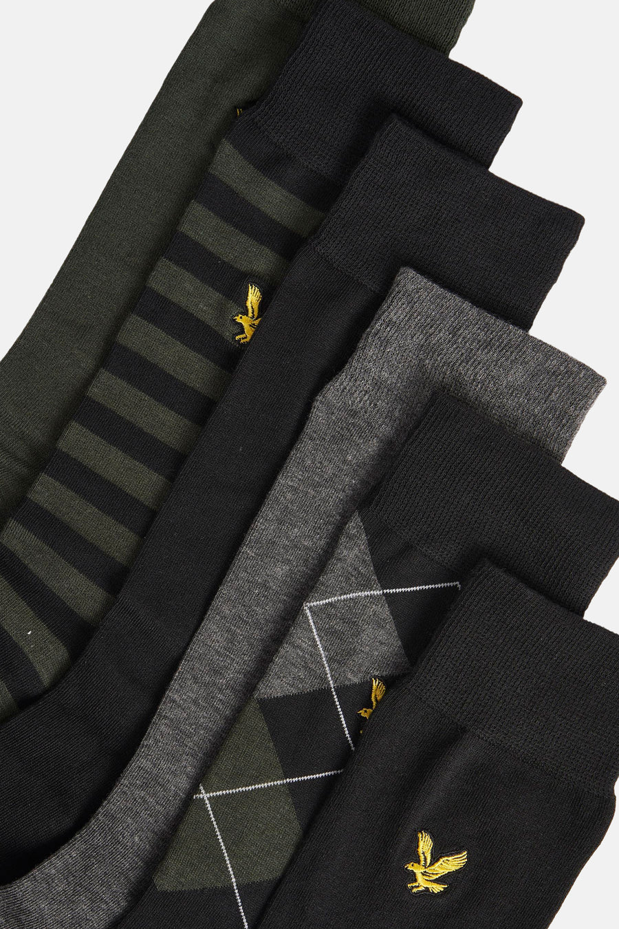 Multikleurige sokken van LYLE & SCOTT met strepen, ruiten en geborduurd logo.