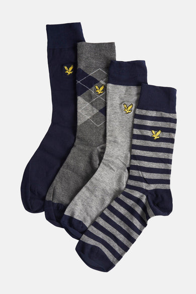 Multikleuren sokken van LYLE & SCOTT, ruitpatronen, strepen en geborduurd adelaarslogo.