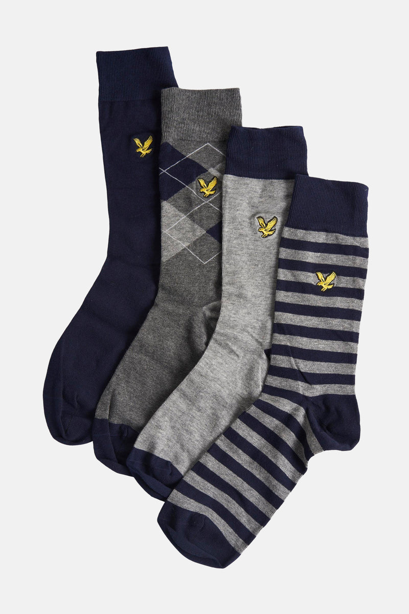 Multikleuren sokken van LYLE & SCOTT, ruitpatronen, strepen en geborduurd adelaarslogo.