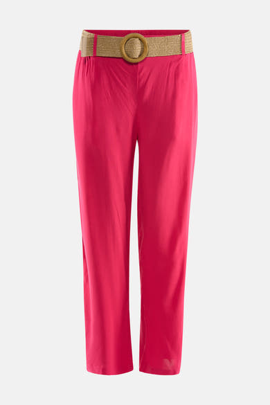 Roze broek van ZABAIONE, met gevlochten riem met ronde gesp, rechte pasvorm en enkel lengte.