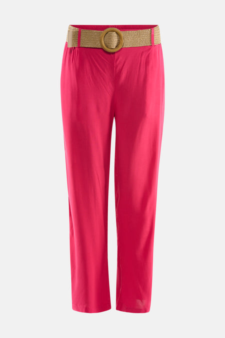Roze broek van ZABAIONE, met gevlochten riem met ronde gesp, rechte pasvorm en enkel lengte.