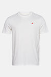 Wit T-shirt met korte mouwen van STROM, met een klein geborduurd rood sportschoenmotief.