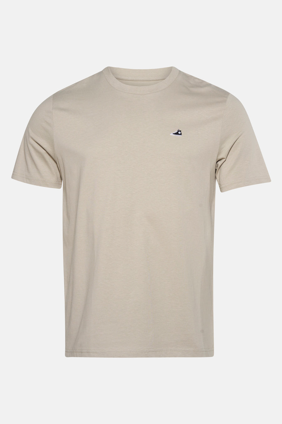 Beige T-shirt met korte mouwen van STROM, met een discreet schoenlogo.
