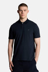 Marineblauw poloshirt met korte mouwen van LYLE & SCOTT, met subtiel textuurpatroon en discreet logo.
