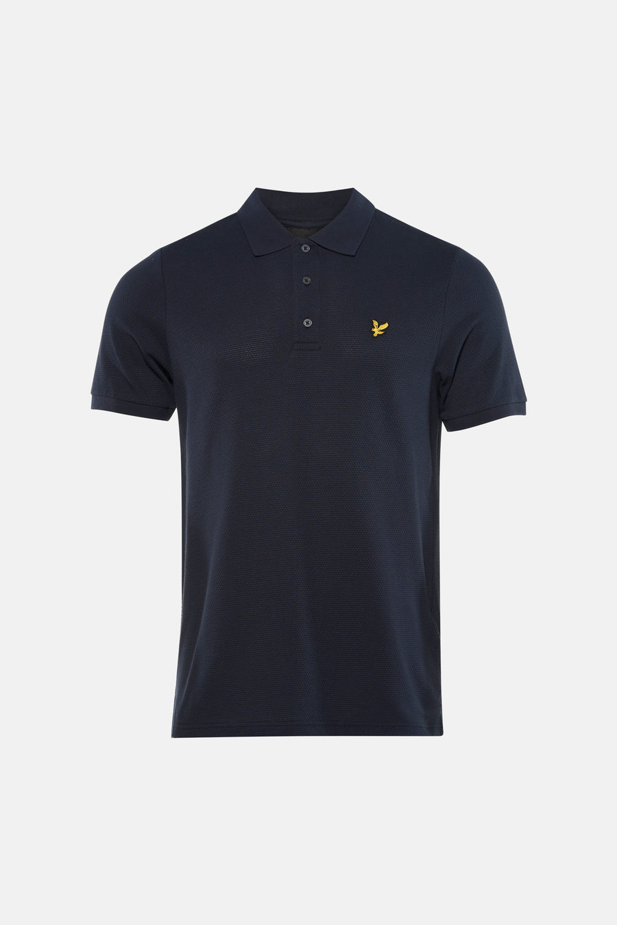 Polo à manches courtes bleu de LYLE & SCOTT, à motif texturé et logo brodé jaune.