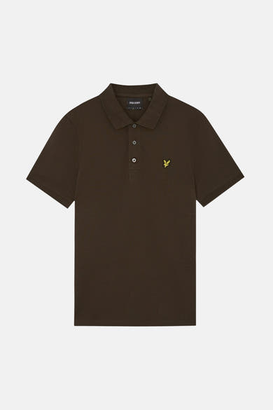 Bruin poloshirt met korte mouwen van LYLE & SCOTT, met kraag en geborduurd geel adelaarslogo.