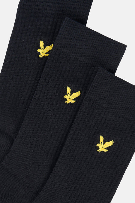Zwarte sokken van LYLE & SCOTT, met geborduurd goudkleurig adelaarslogo.