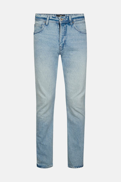 Jean droit en denim bleu clair de Petrol Industries, avec une texture légèrement délavée.