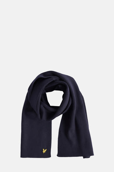 Écharpe bleue en maille côtelée de LYLE & SCOTT avec logo brodé.