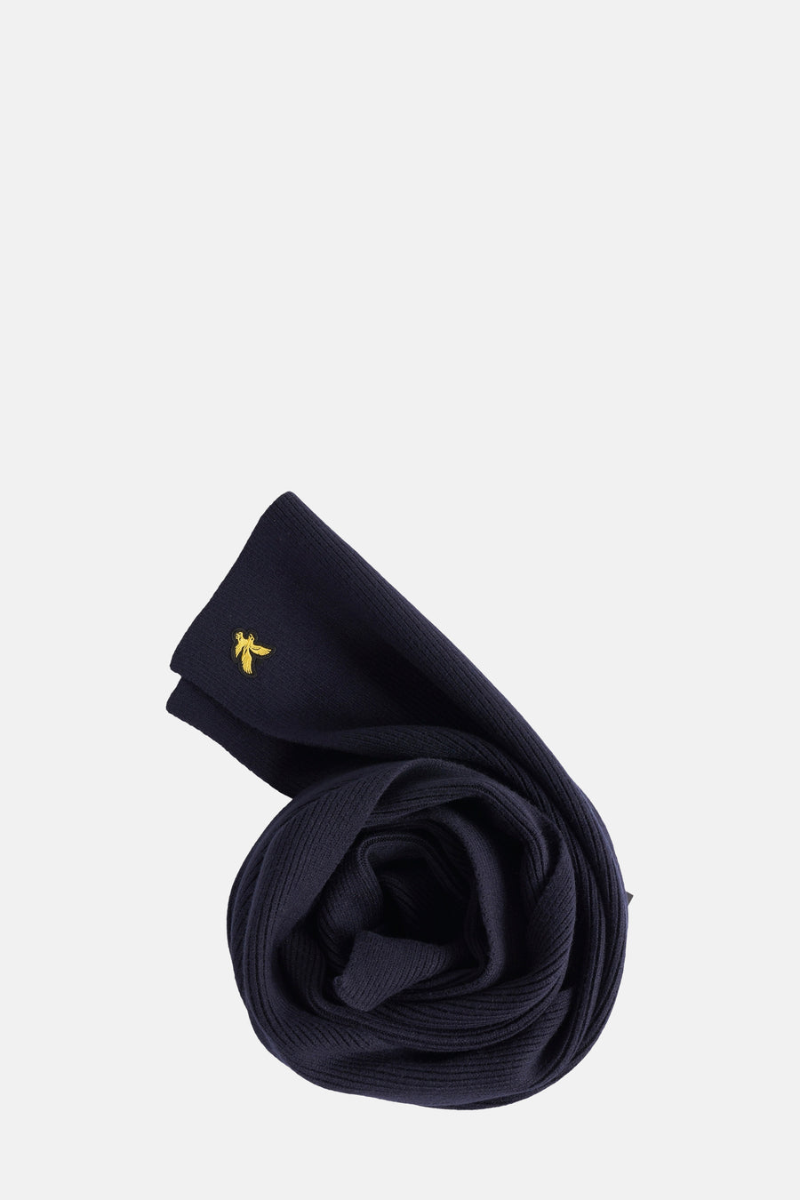 Écharpe bleue en maille côtelée de LYLE & SCOTT avec un logo brodé en forme d'aigle.