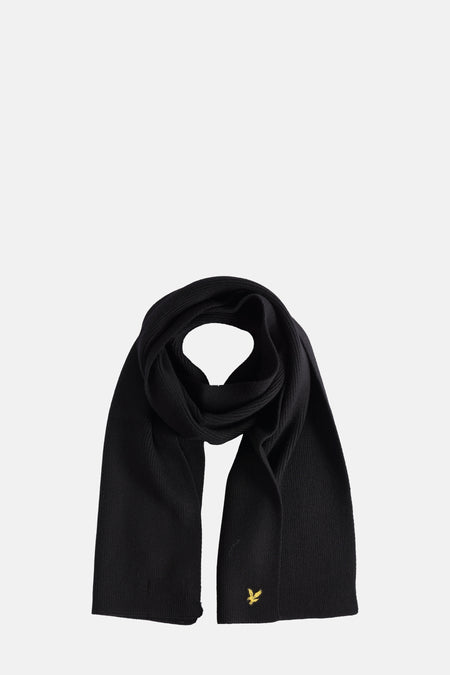 Écharpe noire en maille côtelée de LYLE & SCOTT avec un logo brodé doré.