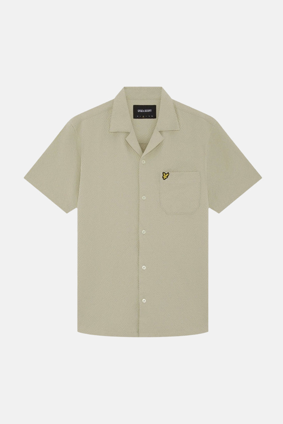 Groen overhemd met korte mouwen van LYLE & SCOTT, met borstzak en subtiel textuurpatroon.