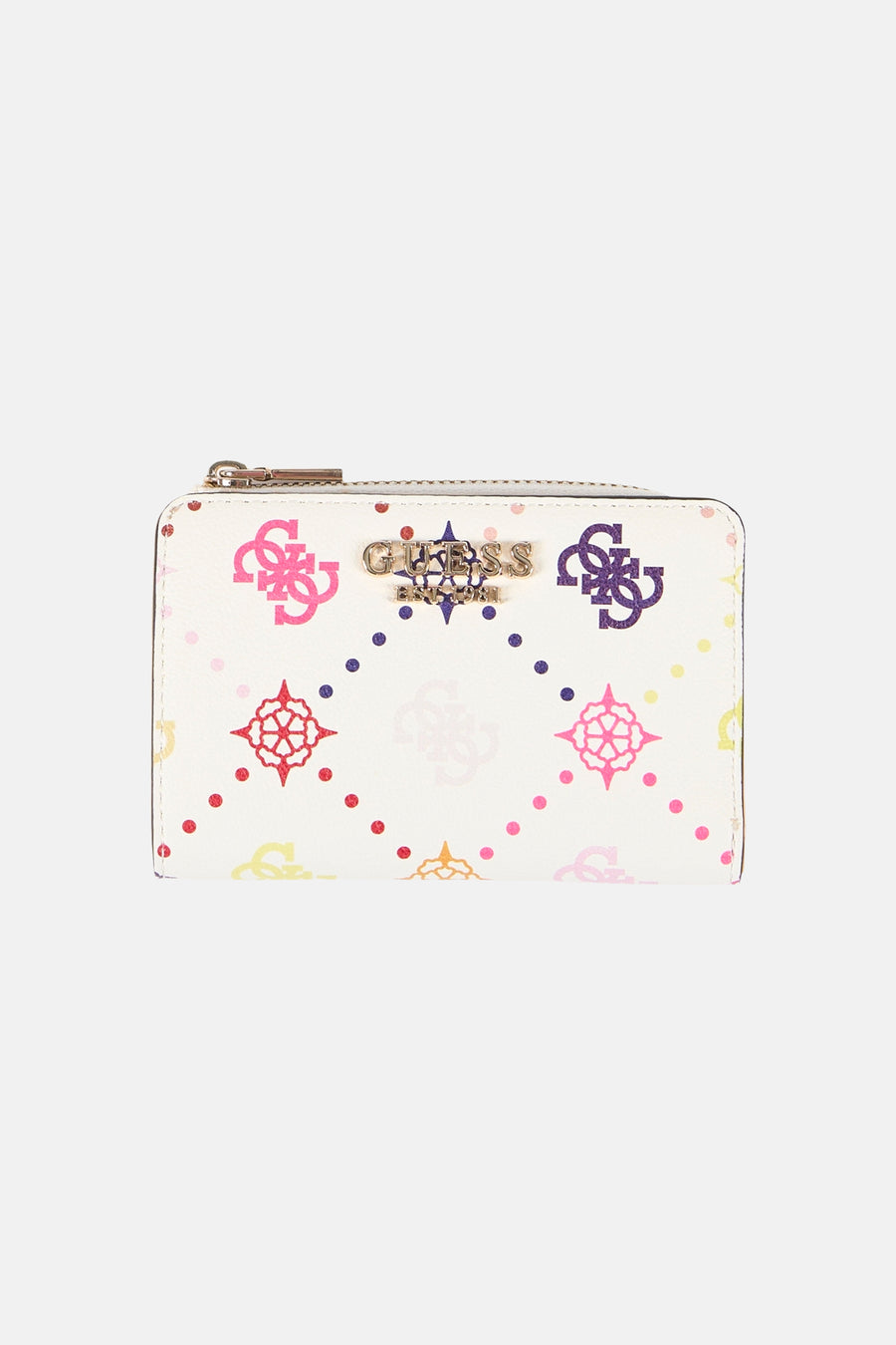 Portefeuille multicolore Guess orné de motifs imprimés et du logo de la marque.