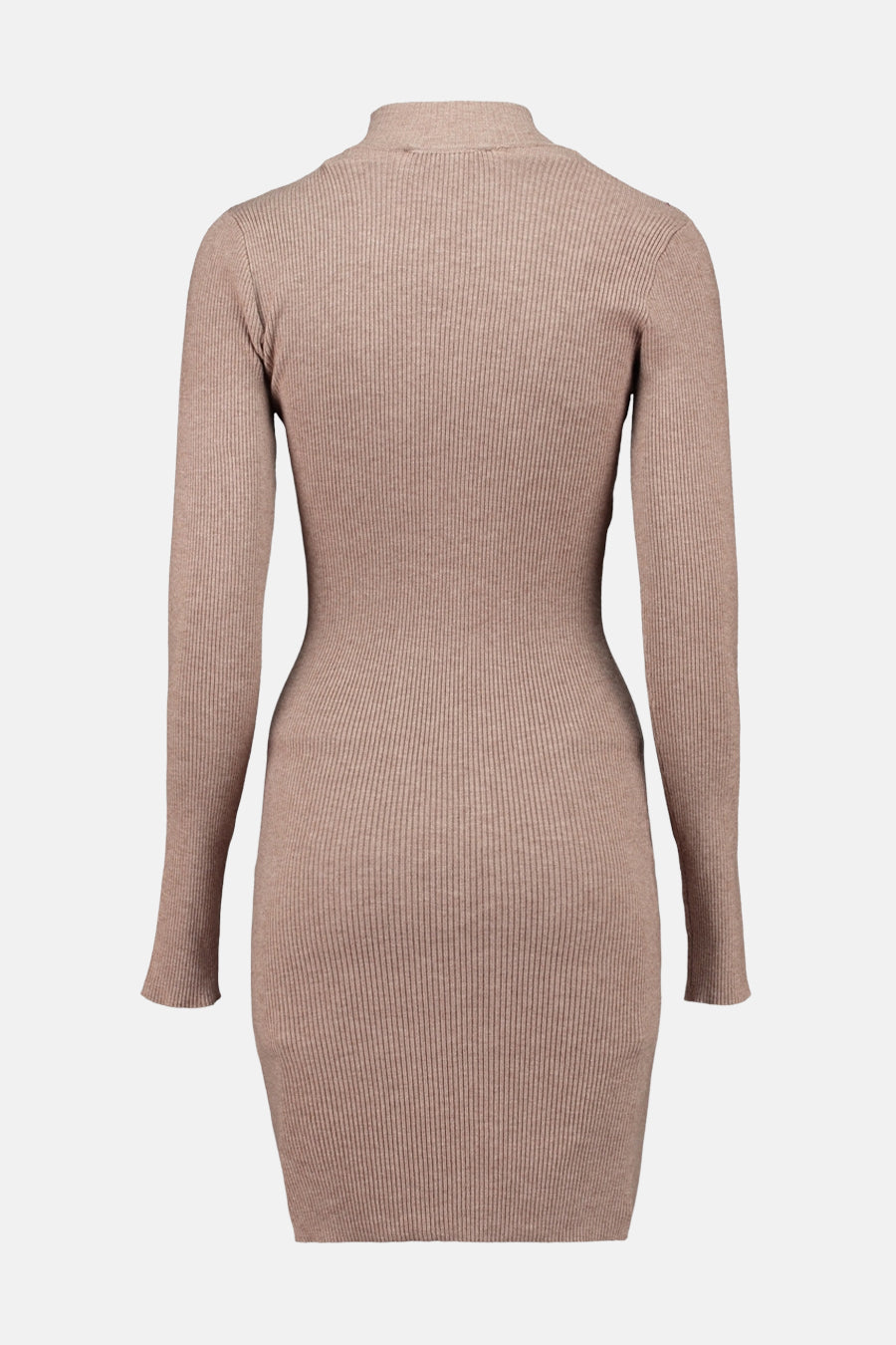 Robe moulante à manches longues beige de ZABAIONE, en tricot côtelé, vue arrière.
