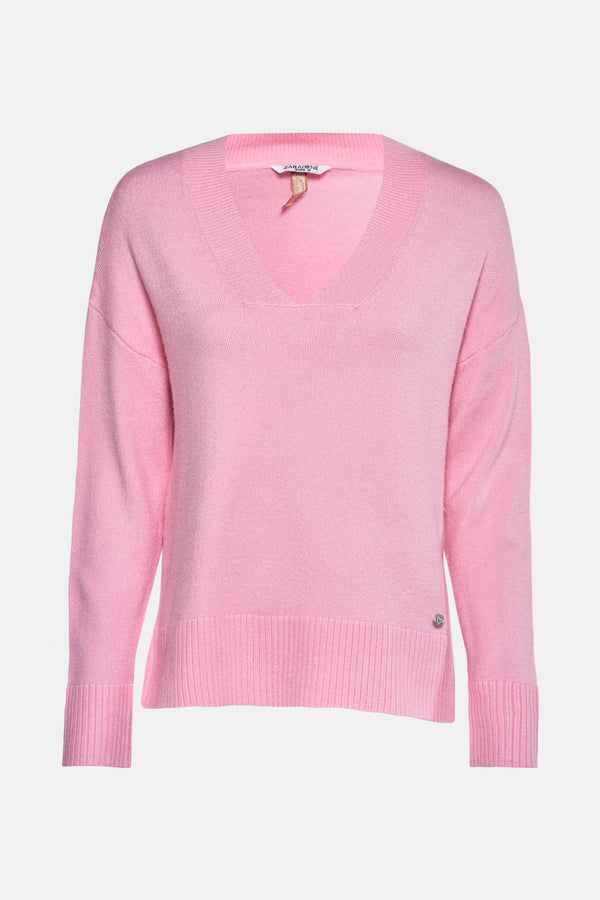 Trui met V-hals Roze - ZABAIONE