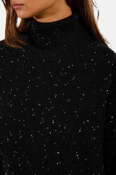 Robe noire à manches longues de Molly Bracken, ornée de paillettes scintillantes sur toute la surface.